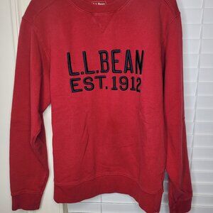 L.L. Bean Mens Red Sweatshirt Embroidered S Cotton Blend Preppy Classic Pullover